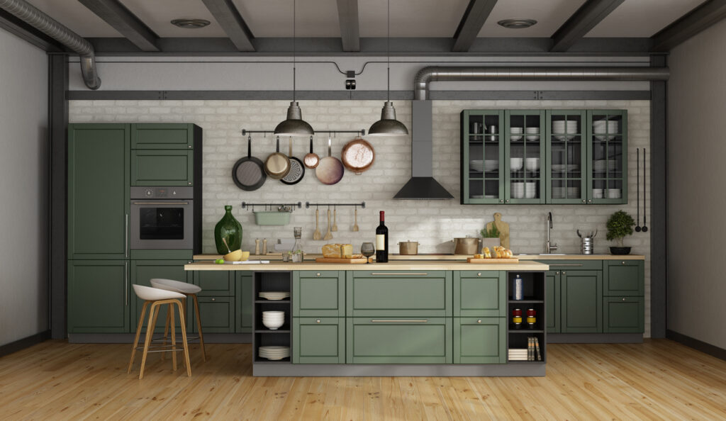 An image of an intricately designed kitchen, whose design can increase the interior painting cost.