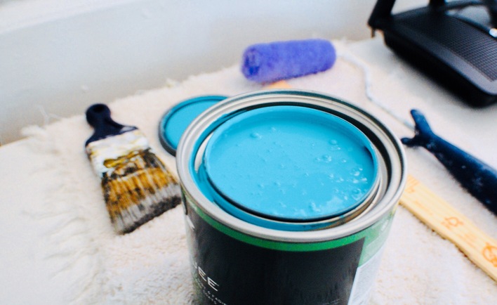 A bunch of tools and equipment used by residential interior painting contractors.