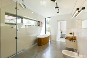 An image of a complete bathroom after a painting project by a residential interior painting contractor.