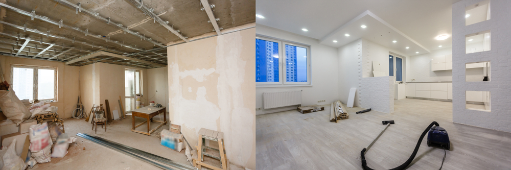 "Side-by-side view of a home interior before and after renovation — a compelling visual answer to the question: does renovating a house add value by enhancing aesthetics and livability?