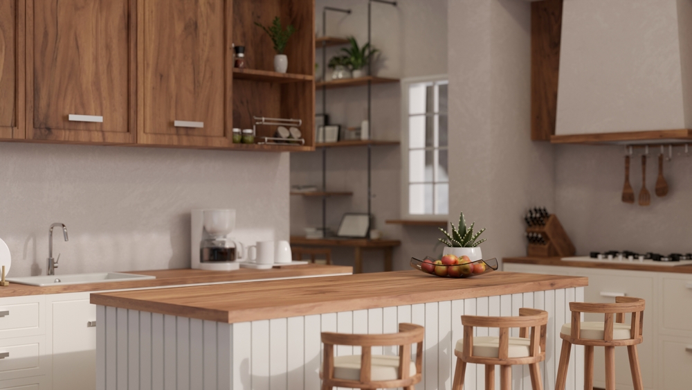 Warm, modern kitchen with wood accents and clean finishes — a stylish example of high-ROI on kitchen remodel investments that boost home value and appeal.